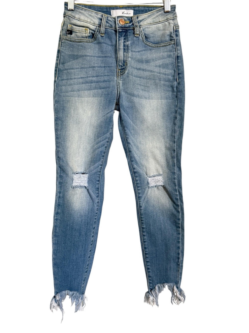 Kancan High Rise Skinny Jeans Sz 7/27 Raw Hem Distressed Light Wash Stretch